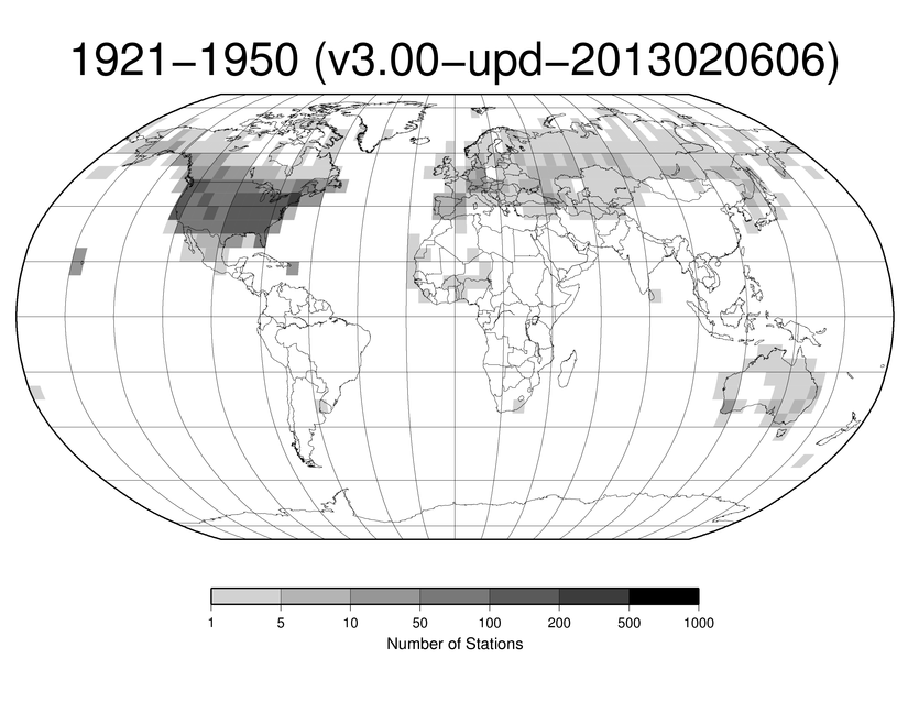 Station Counts 1921-1950: Temperature